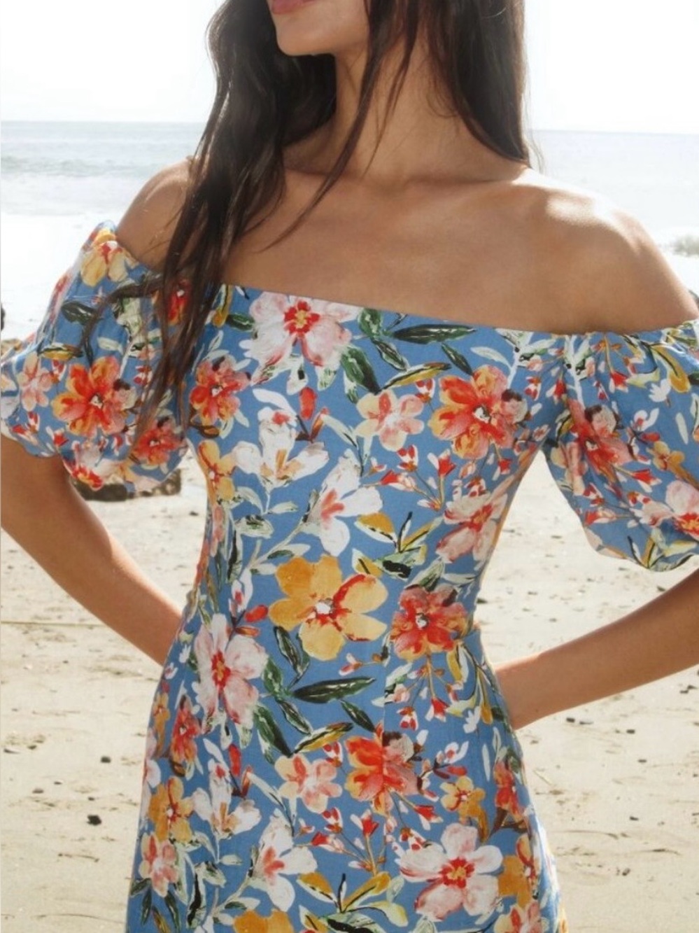 ASTR the label Blue Floral Off-Shoulder Summer Dress